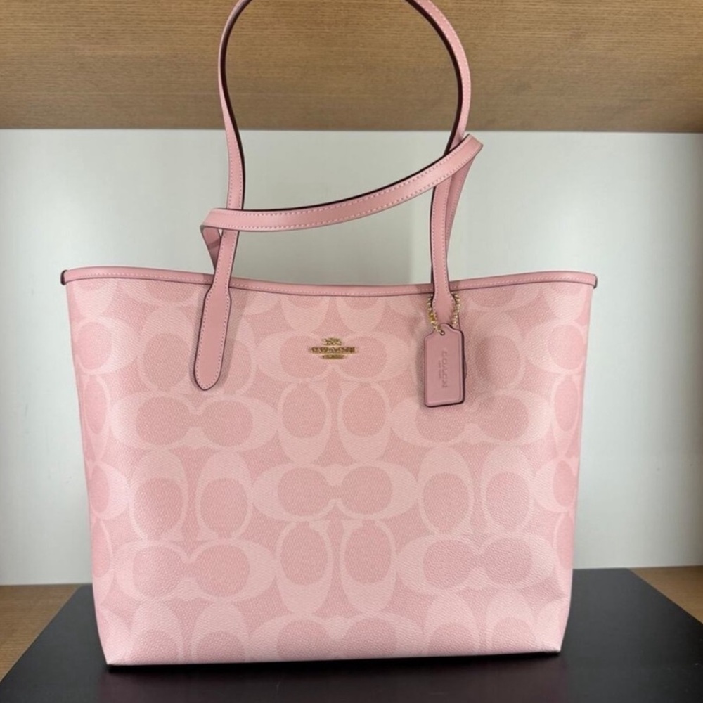 Coach Pink City Tote Bag In Signature Canvas